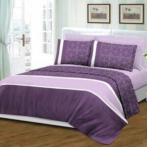 Royal Bamboo King Duvet Cover Set 6 pc Purple Stripes